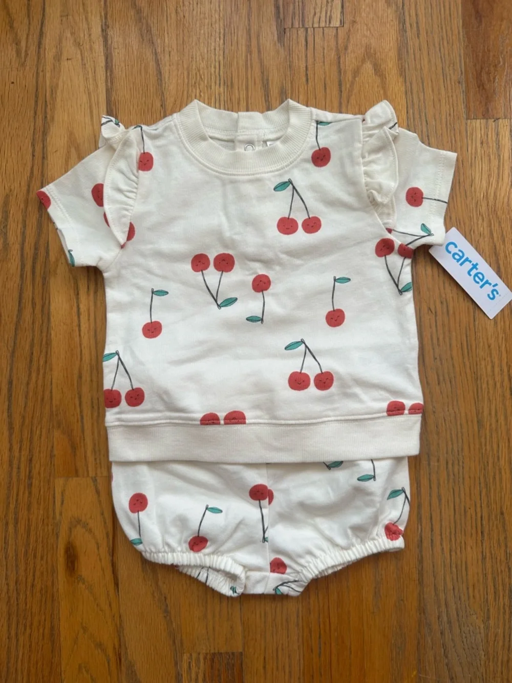 Carter's Cream Top & Bloomers with Red Cherry Print